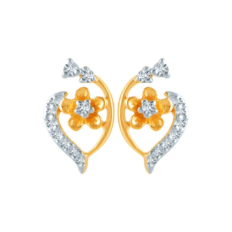 Elegant Diamond Hoop Earrings-14k (585) Yellow Gold And Diamond Stud Earrings For Women