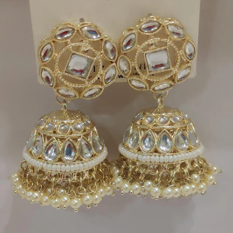 Round Shape Earrings-Dhwani Gold Plated Kundan Stone Jhumki Earrings