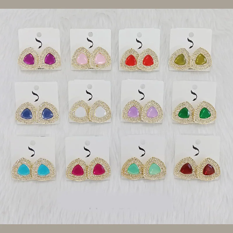 Women’s Drop Earrings-Dhwani Gold Plated Austrian Stone Studs Earrings (Assorted Color)