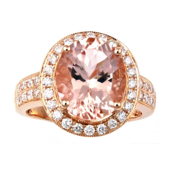 Silver Wedding Band with Diamonds-Morganite and Diamond Ring in 18KT Rose Gold