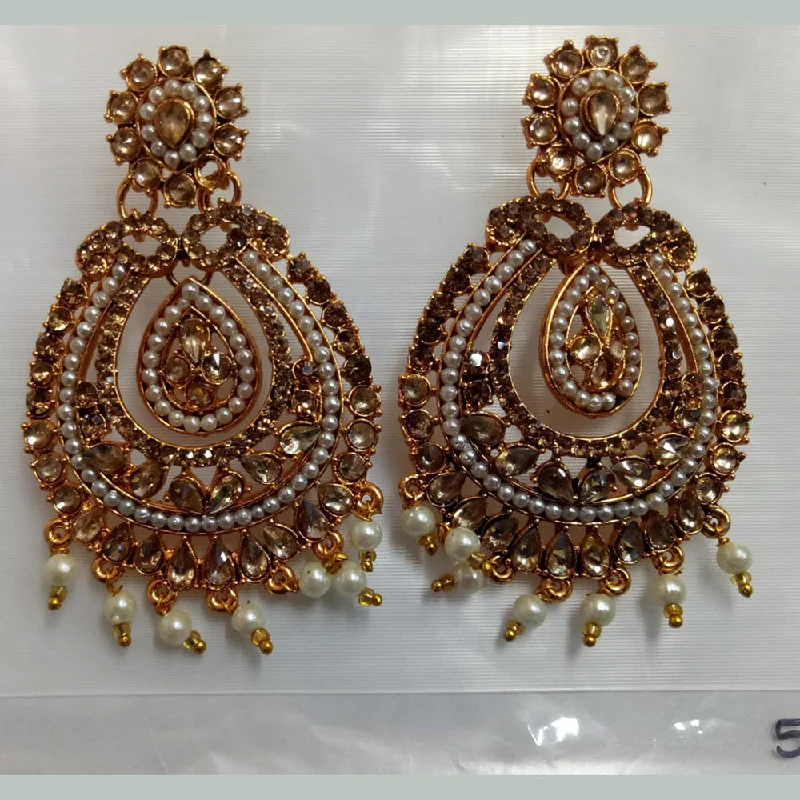 Light Blue Gem Earrings-Khushboo Jewellers Gold Plated Crystal Stone And Pearl Dangler Earrings