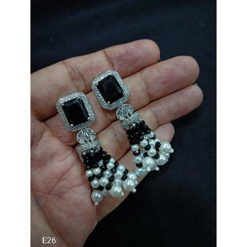 Vintage Silver Earrings-Akruti Collection Silver Plated AD And Pearls Dangler Earrings