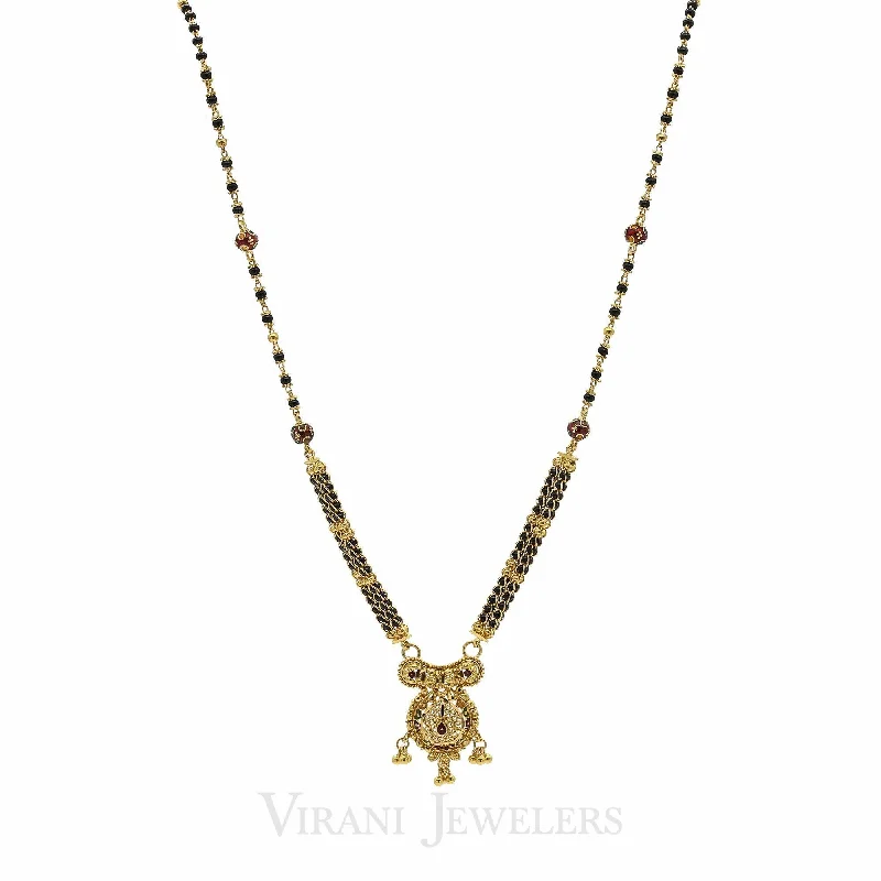 Simple Chain Necklace for Women-22K Yellow Gold Mangalsutra Beaded Chain Necklace W/ Hand Painted Bead Accents