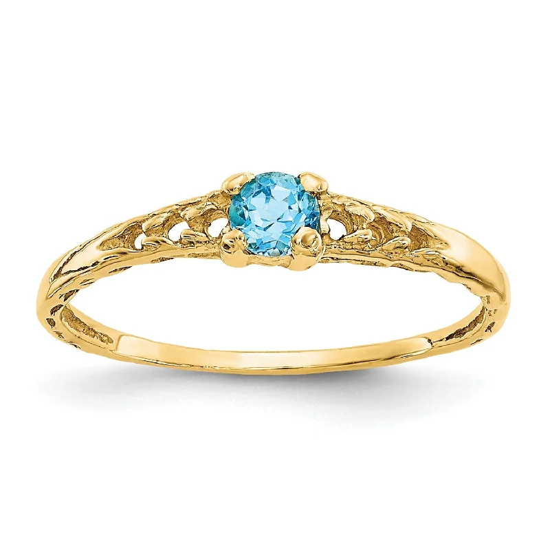 Personalized Ring with Initials-14KT Yellow Gold 3MM Round Blue Zircon Birthstone Baby Ring; Size 3