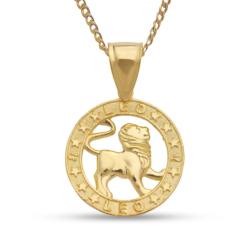 Large Crystal Necklace-Better Jewelry 10k Yellow Gold Zodiac Sign Necklace w. Cuban Chain (Made in USA)