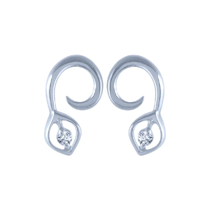 Semi Precious Stone Earrings-14k (585) White Gold And Diamond Stud Earrings For Women