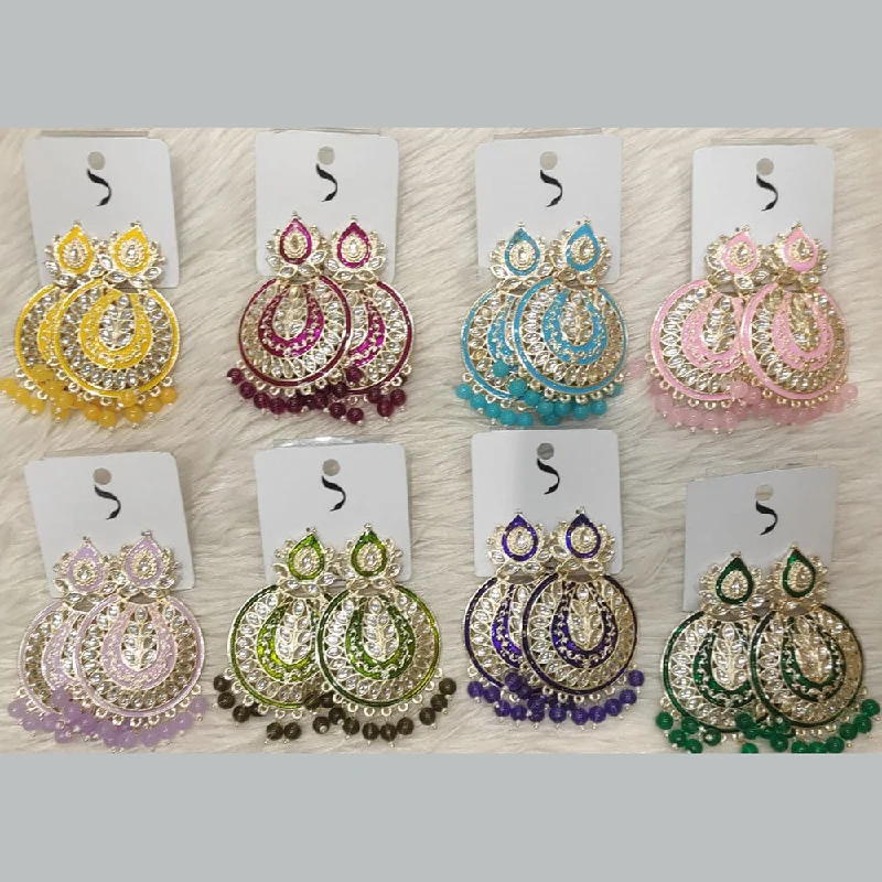 Turquoise Earrings-Dhwani Gold Plated Austrian Stone And Meenakari Dangler Earrings (Assorted Color)