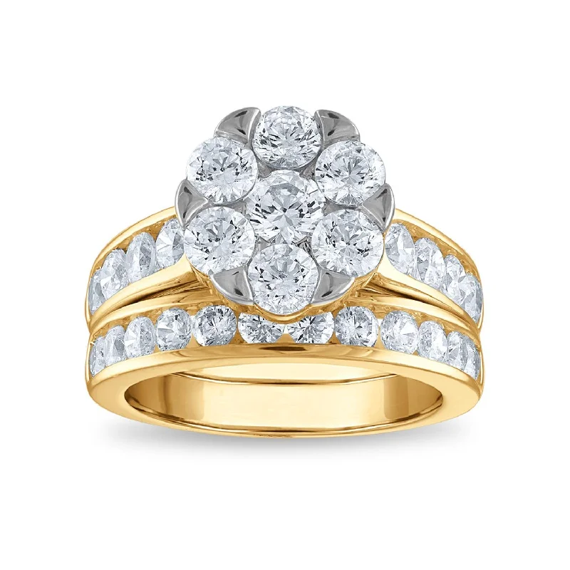 Personalized Men’s Ring-Signature EcoLove 3 CTW Lab Grown Diamond Cluster Bridal Set Ring in 14KT Yellow Gold