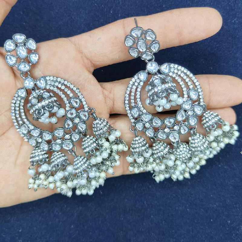 Large Hoop Earrings-Pooja Bangles Silver Plated Kundan Stone And Pearls Earrings