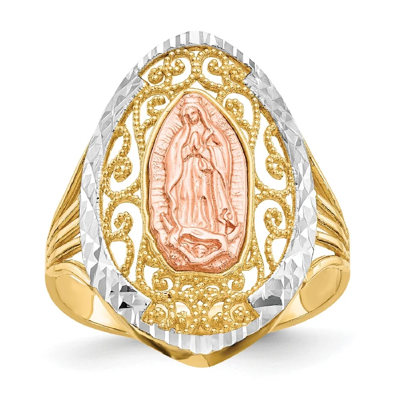 Stylish Gold Ring-14KT Tri-Color Gold Guadalupe Ring; Size 8