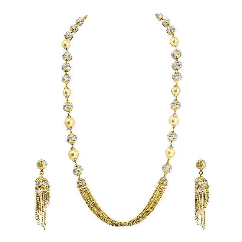 Fashionable Pendant Necklace-22K Gold Necklace with Pearl and White Gold Bead Accents with Jhumkas