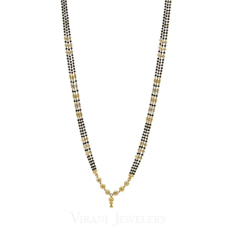 Women’s Gold Necklace-22K Yellow Gold Mangalsutra Necklace W/3 Strands of Dark & Gold Beads Accents