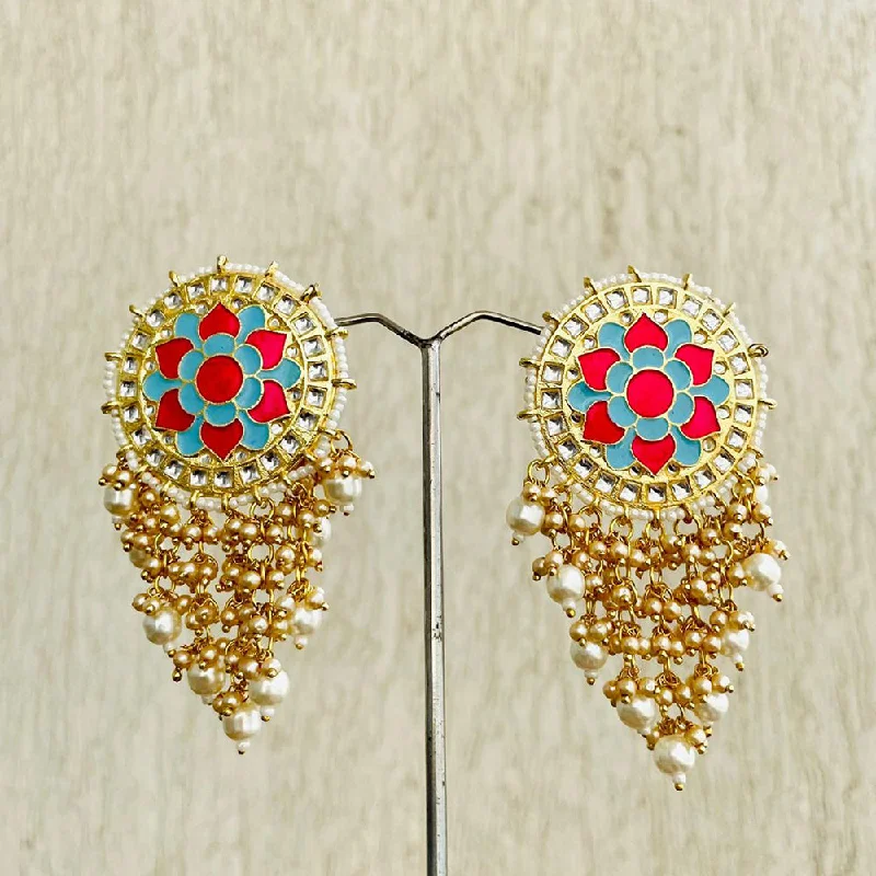 Colorful Hoop Earrings-Shagna Gold Plated Kundan And Pearl Dangler Earrings