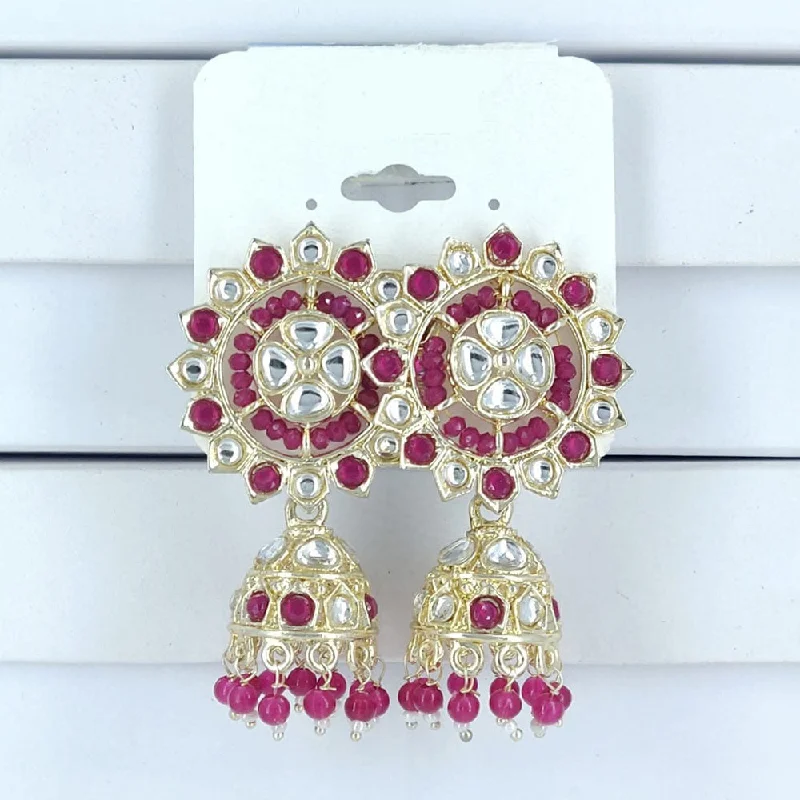 Women’s Drop Earrings-Corbeda Fashion Gold Plated Kundan And Beads Jhumki Earrings