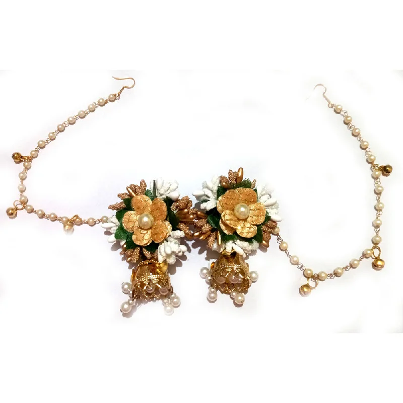 Statement Earrings for Women-Kavya's Kreation Floral Design Kan Chain Jhumki Earrings