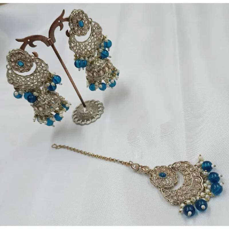 Crystal Hoops Earrings-Akruti Collection Gold Plated Crystal Stone Earrings With Maangtikka