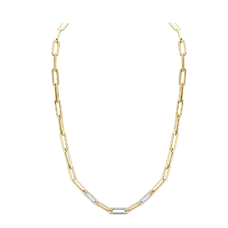 Unique Pendant Necklace-Two Tone Triple Diamond Link Paperclip Necklace