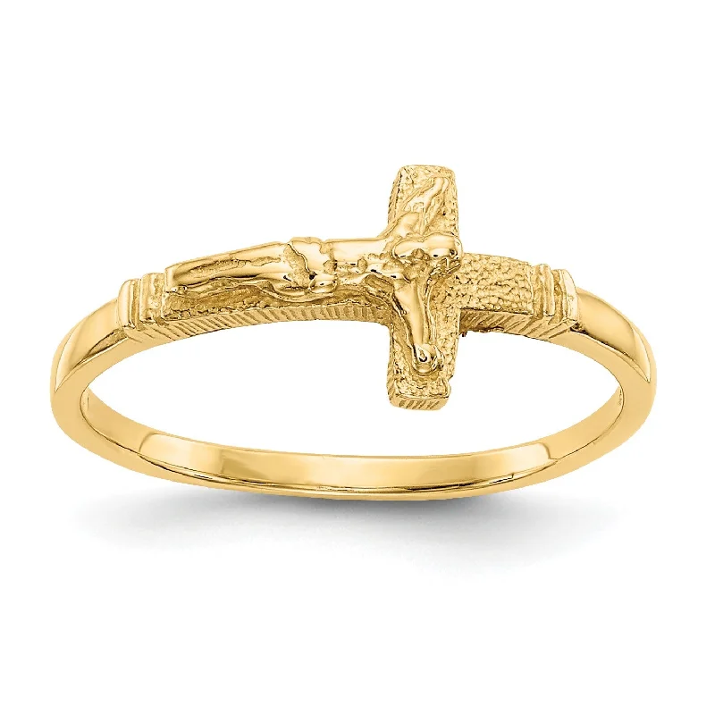 Custom Gemstone Ring-14KT Yellow Gold Childrens Crucifix Cross Ring; Size 3.5