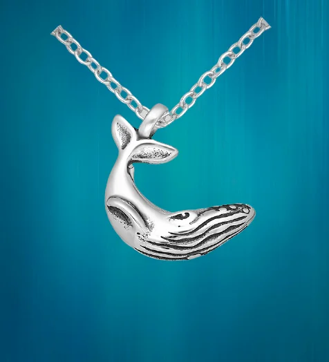 Wedding Necklace for Bridesmaids-Sterling Silver Curved Whale Necklace