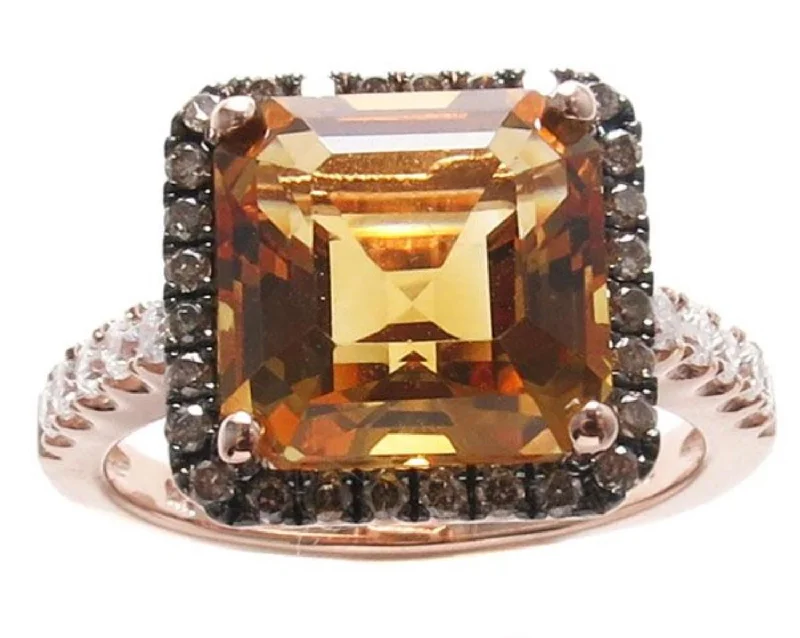 Vintage Engagement Ring-10MM Asscher Citrine and Diamond Halo Ring in 14KT Rose Gold