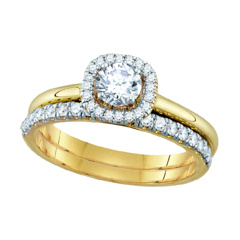 Women’s Rose Gold Ring-Signature EcoLove 3/4 CTW Lab Grown Diamond Halo Bridal Set Ring in 14KT Yellow Gold