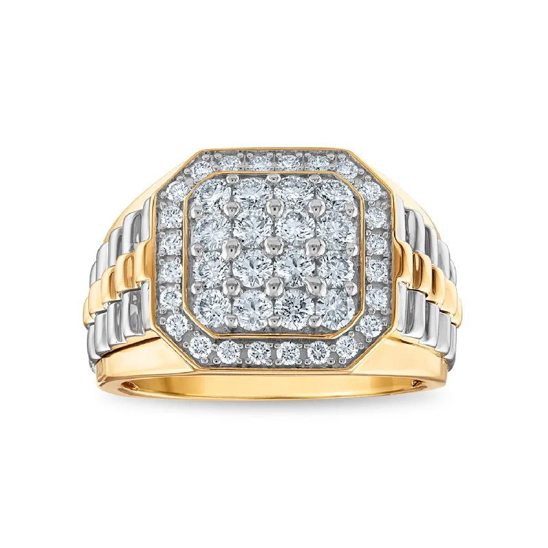 Adjustable Gold Ring-Signature EcoLove 1-1/2 CTW Lab Grown Diamond Rolex-Look Ring in 14KT White and Yellow Gold