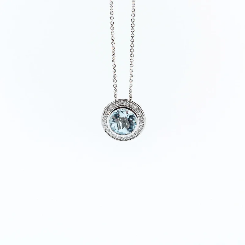 Vintage Diamond Necklace-Topaz Pendant with Diamond Halo Necklace