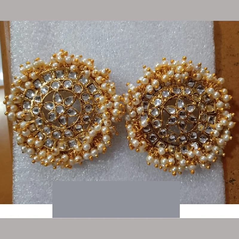 Hollow Hoop Earrings-Midas Touch Kundan Stone Gold Plated Studs Earrings