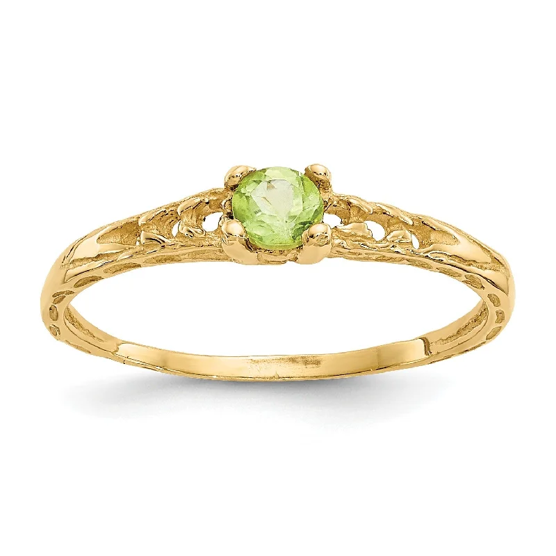 Solitaire Diamond Ring for Engagement-14KT Yellow Gold 3MM Round Peridot Birthstone Baby Ring; Size 3