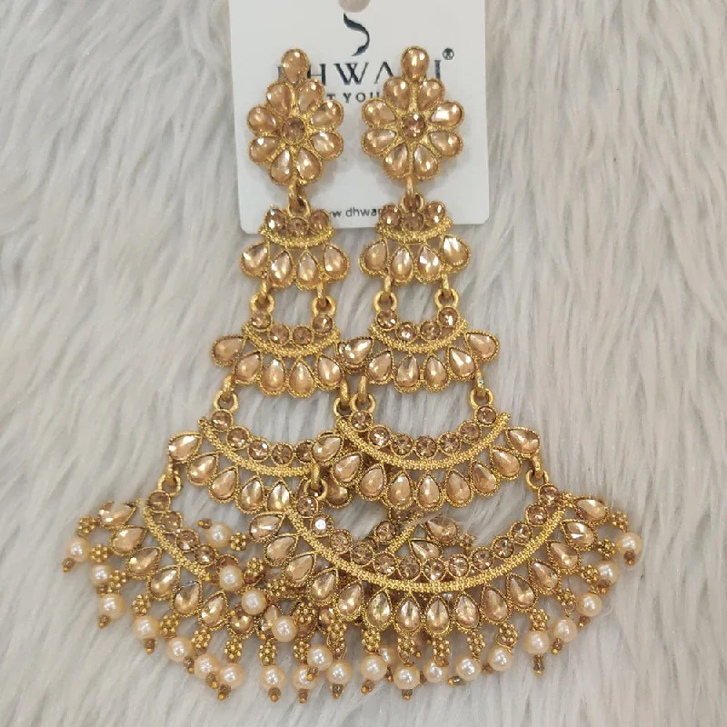 Simple Pearl Earrings-Dhwani Gold Plated Austrian Stone Dangler Earrings