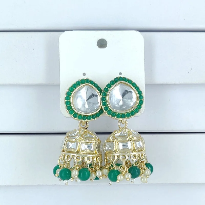 Chunky Earrings-Corbeda Fashion Gold Plated Kundan And Beads Jhumki Earrings