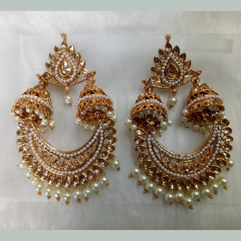 Multi-Layered Earrings-Khushboo Jewellers Gold Plated Crystal Stone And Pearl Dangler Earrings