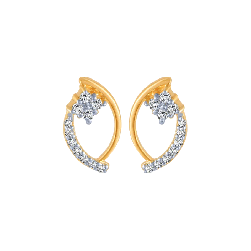 Hoop Earrings with Charms-14KT (585) Yellow Gold And Diamond Stud Earrings For Women