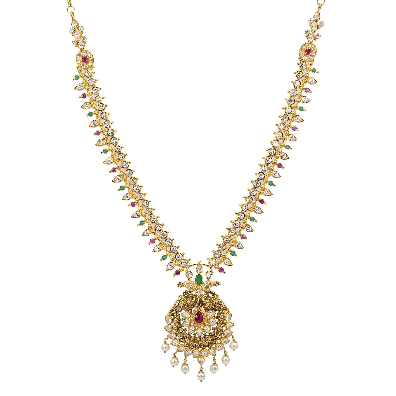 Simple Silver Pendant Necklace-22K Gold & Gemstone Esha Laxmi Necklace