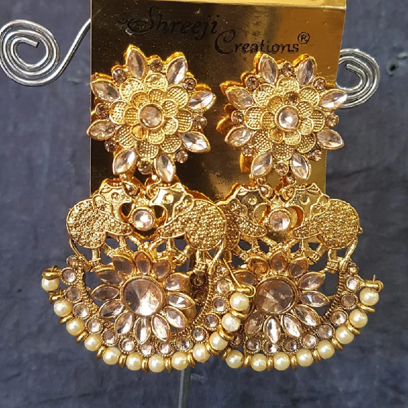 Art Deco Earrings-Shreeji Gold Plated Crystal Stone Dangler Earrings