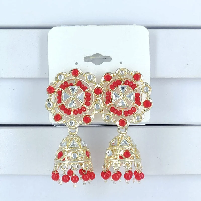 Elegant Wedding Earrings-Corbeda Fashion Gold Plated Kundan And Beads Jhumki Earrings