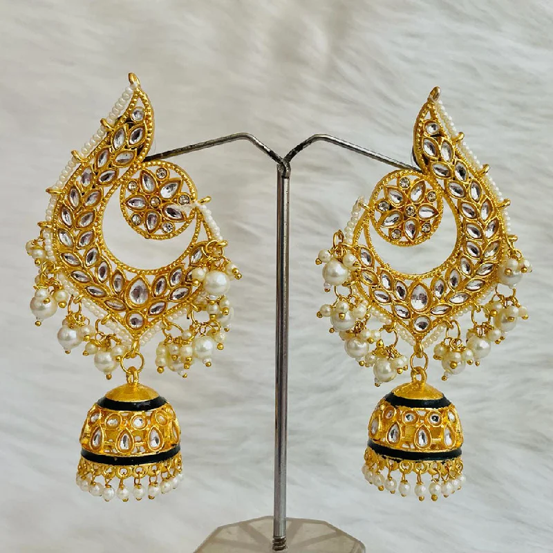 Beaded Dangle Earrings-Shagna Gold Plated Kundan And Pearl Jhumki Earrings