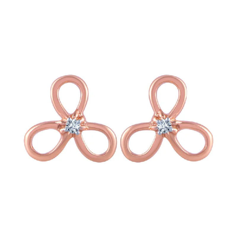 Gemstone Stud Earrings-14k (585) Rose Gold And Diamond Stud Earrings For Women