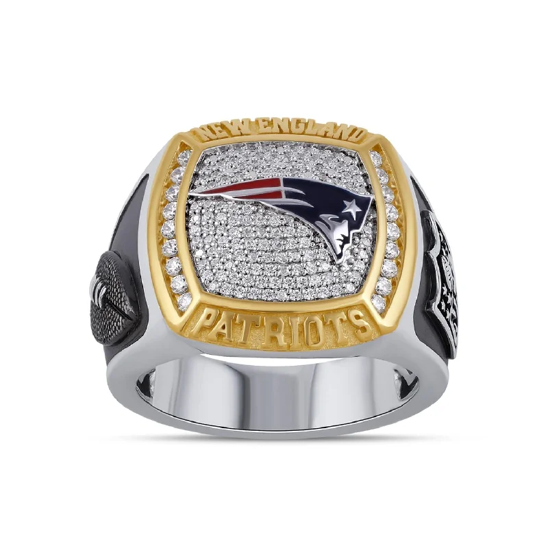 Custom Wedding Ring Set-True Fans Fine Jewelry New England Patriots 1/2 CTW Diamond Ring in Sterling Silver