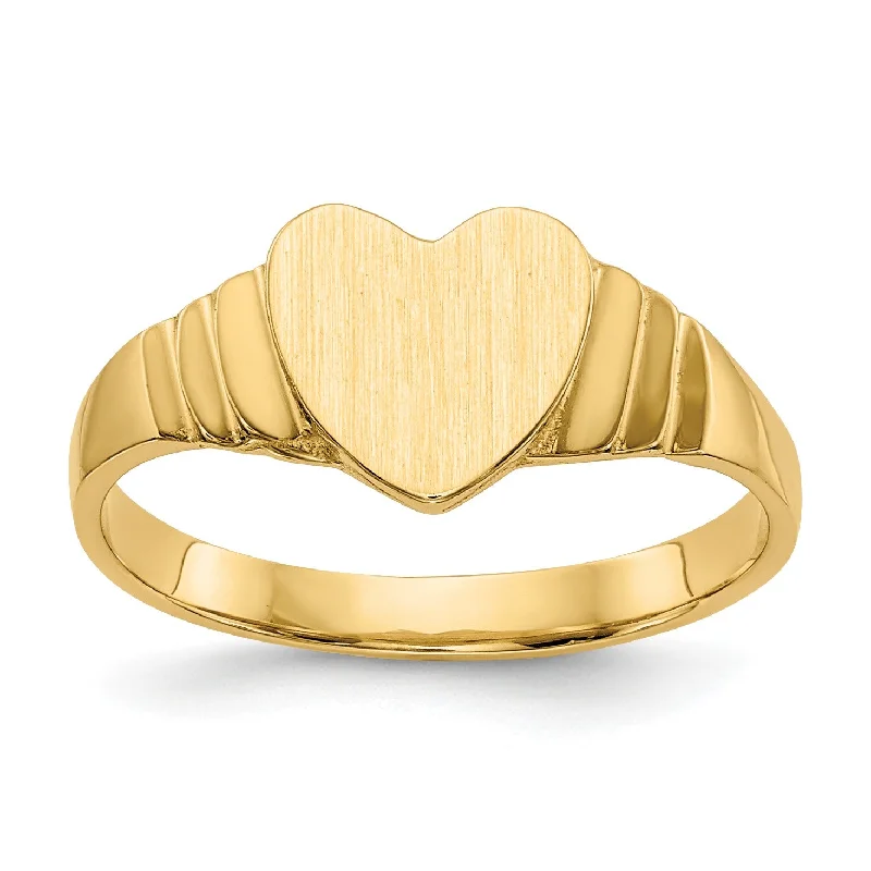 Wedding Ring Set for Women-14KT Yellow Gold Childrens Heart Signet Ring; Size 3.5