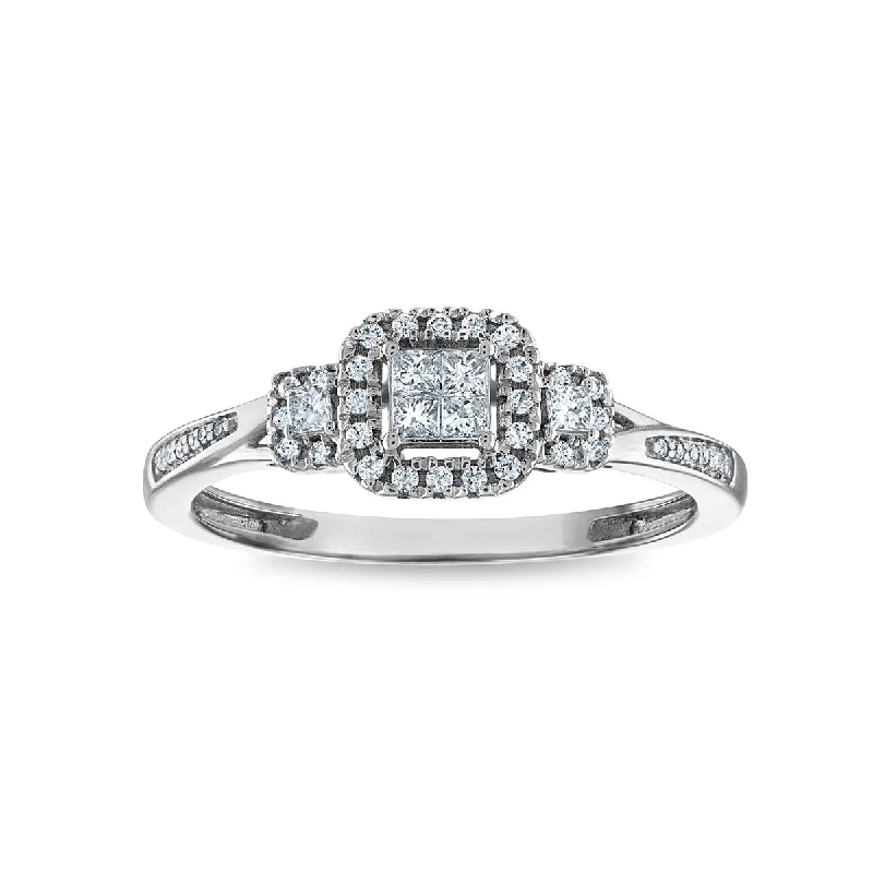 Stylish Gold Ring-LoveSong 1/4 CTW Diamond Halo Promise Cushion Ring in 10KT White Gold