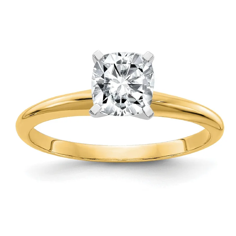 Simple Solitaire Engagement Ring-6MM Cushion Moissanite Solitaire Engagement Ring in 14KT Yellow Gold; Size 6