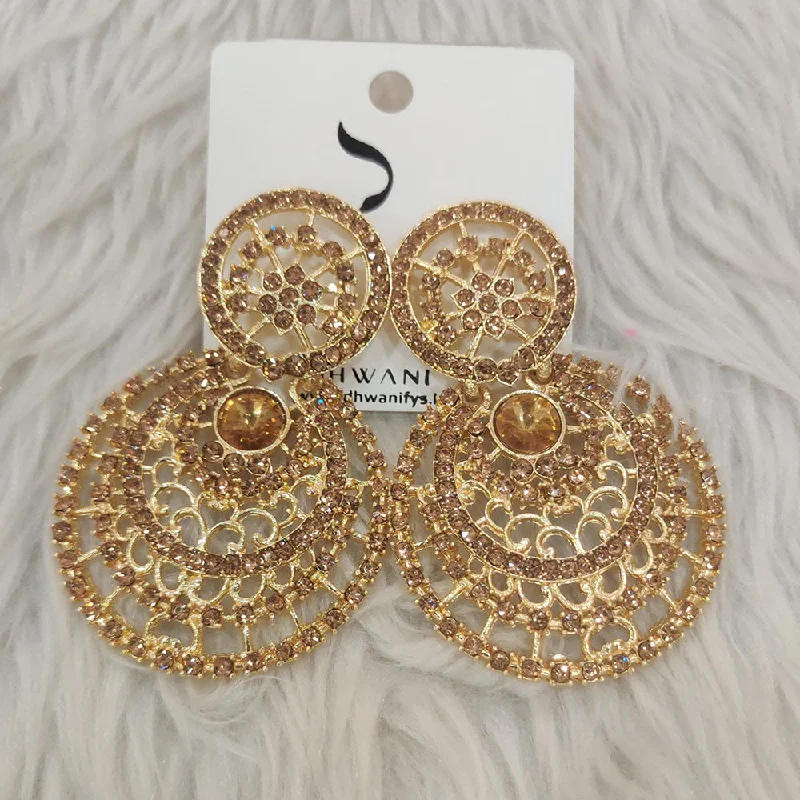 Gold Chain Earrings-Dhwani Gold Plated Austrian Stone Dangler Earrings