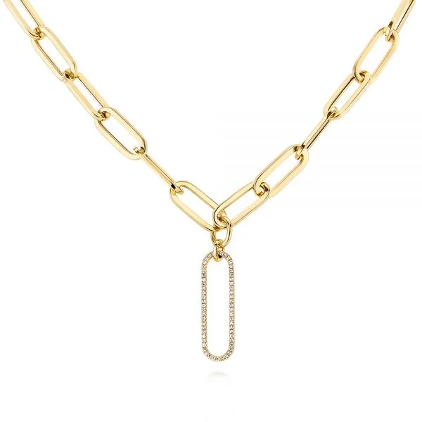 Wedding Necklace for Bride-14K Yellow Gold Link Necklace with Diamond Drop