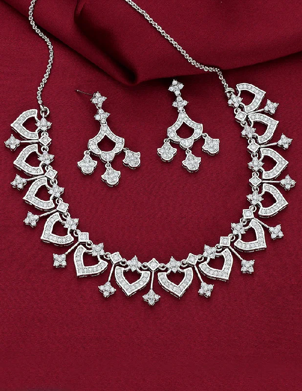 Birthstone Necklace for Mom-Designer Zirconia Rhodium Necklace Set