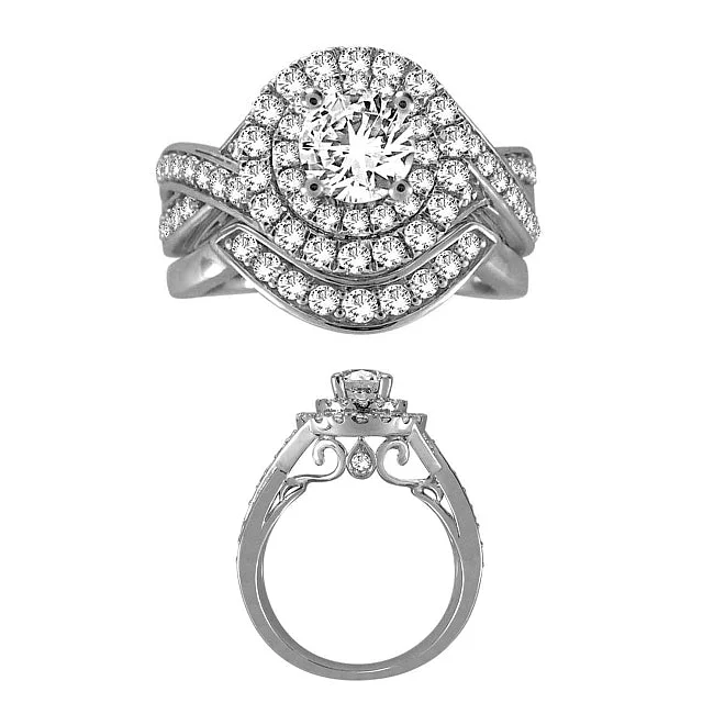 Custom Diamond Promise Ring-Signature 1-1/2 CTW Diamond Bridal Set Ring in 14KT White Gold