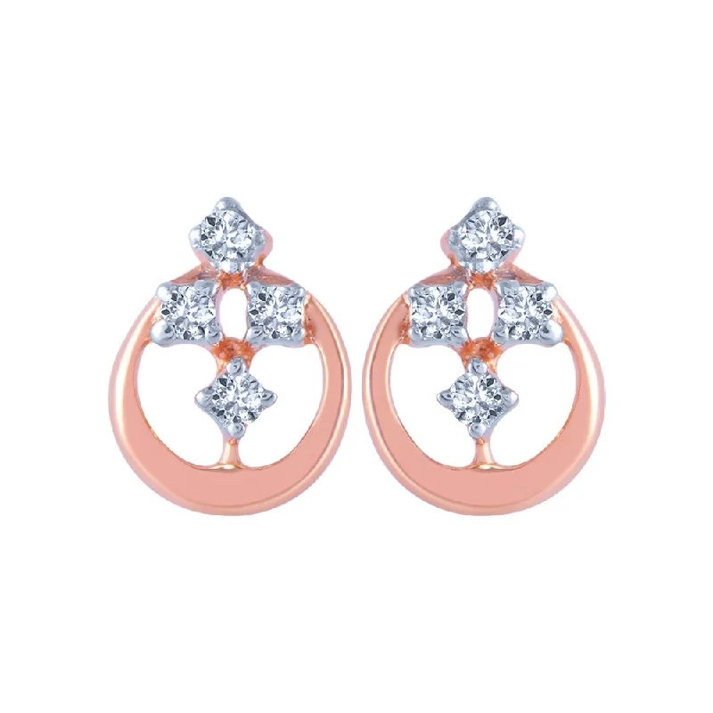 Geometric Shape Earrings-14k (585) Rose Gold And Diamond Stud Earrings For Women