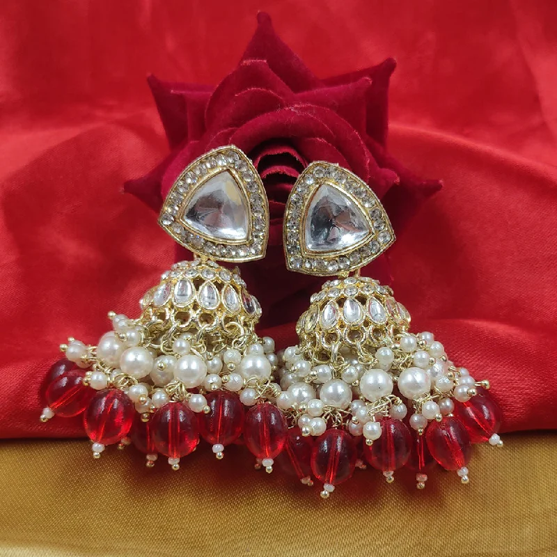 Luxurious Drop Earrings-Gehana Mahal Gold Plated Crystal Stone And Pearl Jhumki Earrings