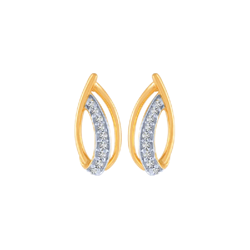 Large Dangle Earrings-14KT (585) Yellow Gold And Diamond Stud Earrings For Women