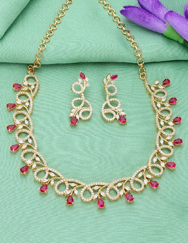 Bohemian Pendant Necklace-Designer Gold Plated Zirconia Necklace Set